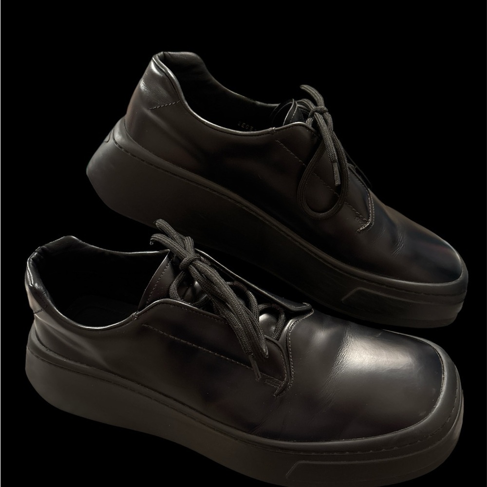 PRADA 2EG312 Chunky Black Leather Men Shoes Sz 11 US Sneakers (Run Very Large)